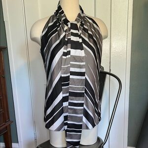 Banana Republic Black, white and Gray Striped Halter Top V neck tie accent